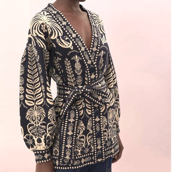 FARM Rio Ainika Tropical Splendor Belted Knit Cardigan Festive Tropical
